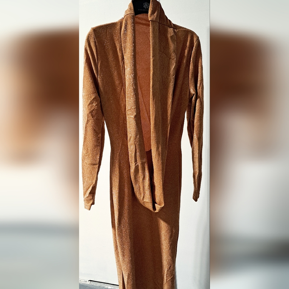 #040.B Bodycon Dress Sz M & Sz S Sequin Sparkle Long Sleep Deep Gathered Back - Picture 9 of 15